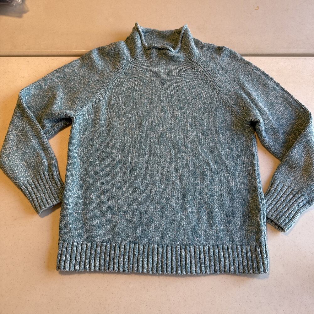 LL Bean Sweater Womens MP Blue Knit 100% Cotton Roll Neck Long Sleeve 508319